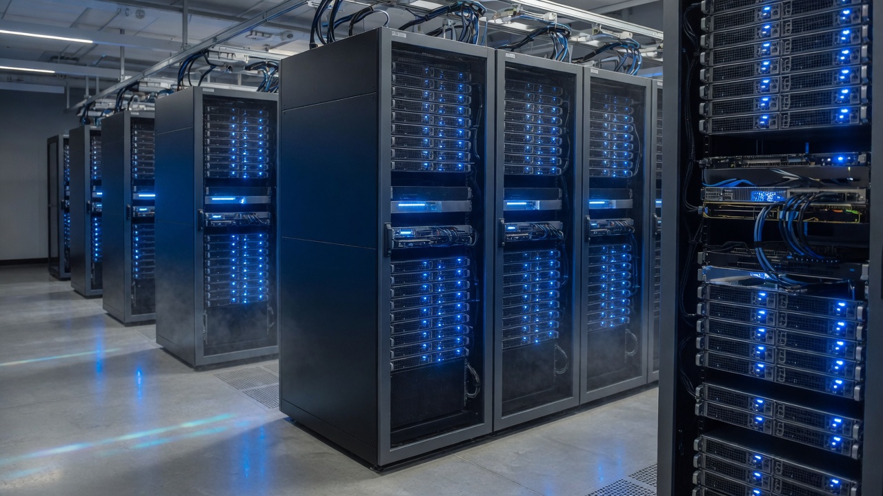 GPU and server racks for hybrid AI compute
