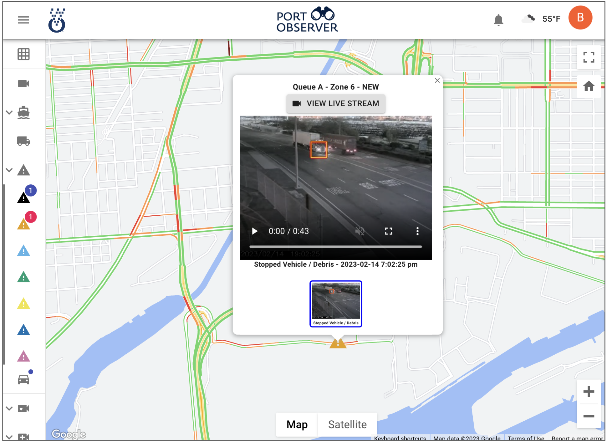Incident detail with image confirmation in PortObserver