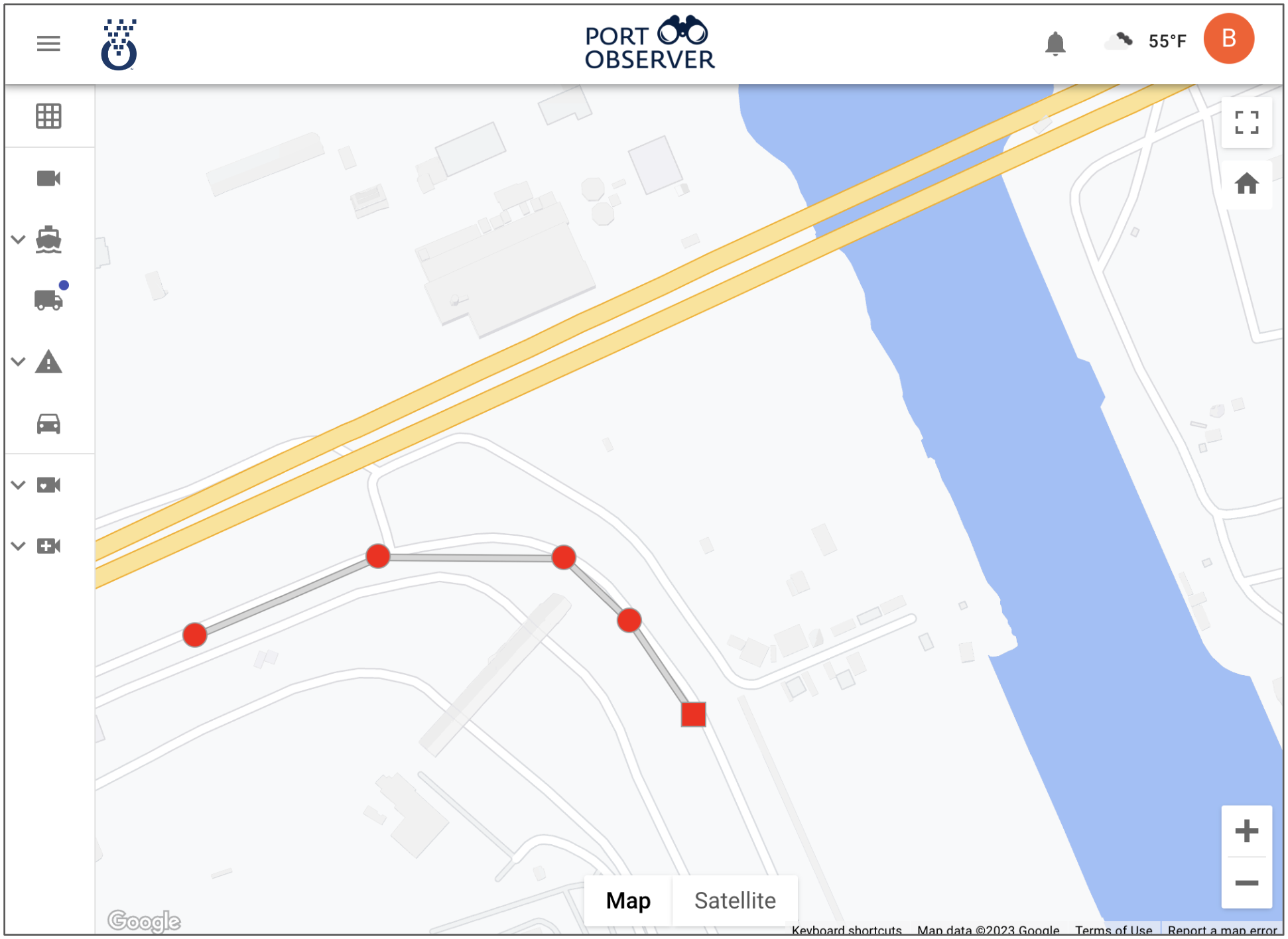 Port-wide truck queuing map in PortObserver