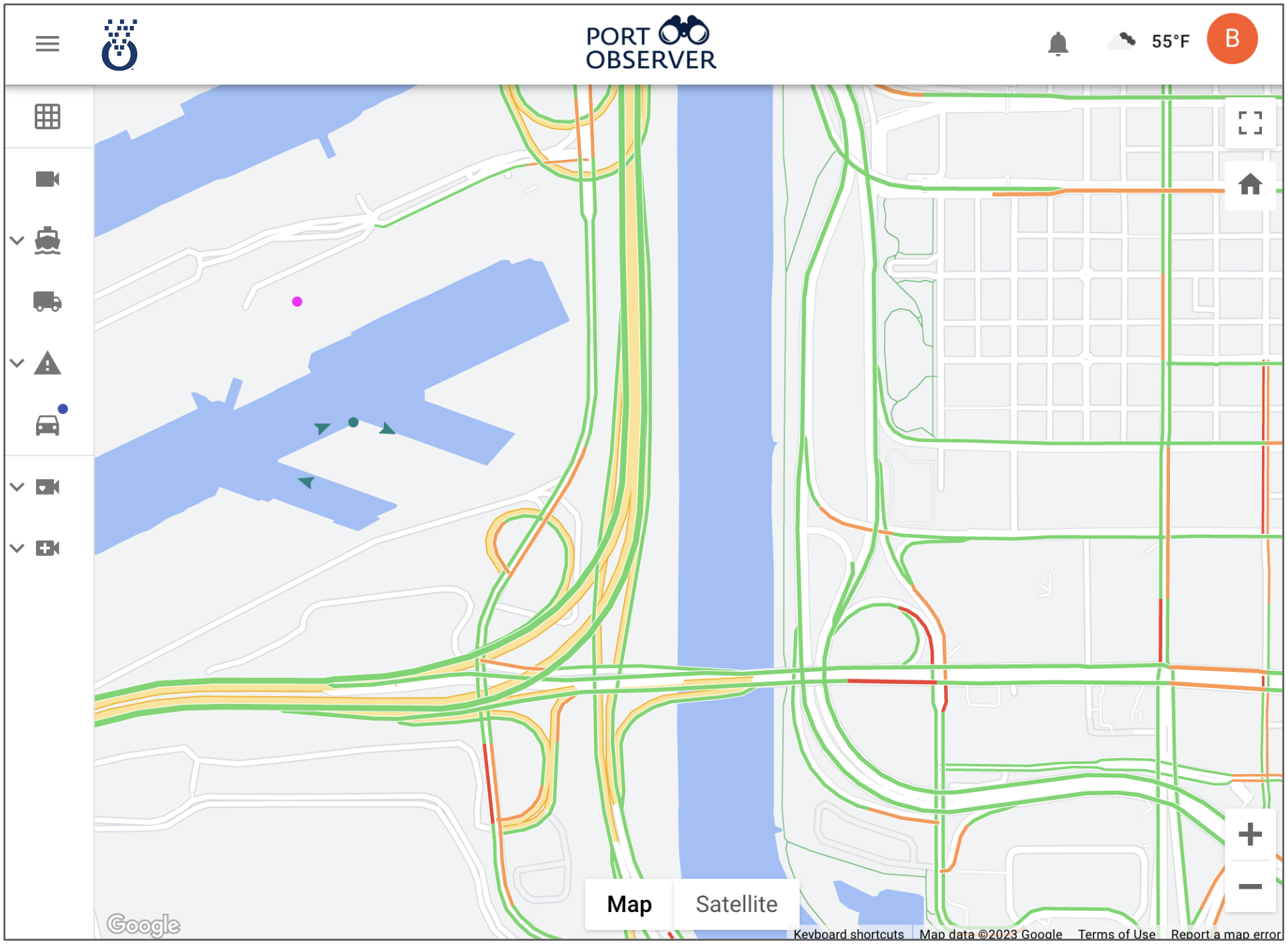 Port traffic view with truck activity context