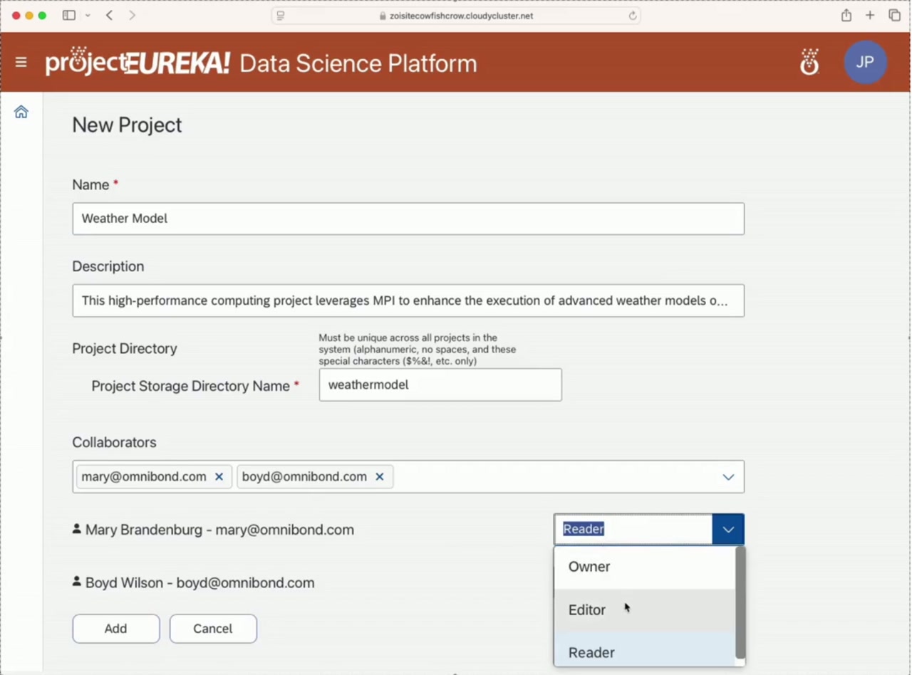 Create a project in projectEureka