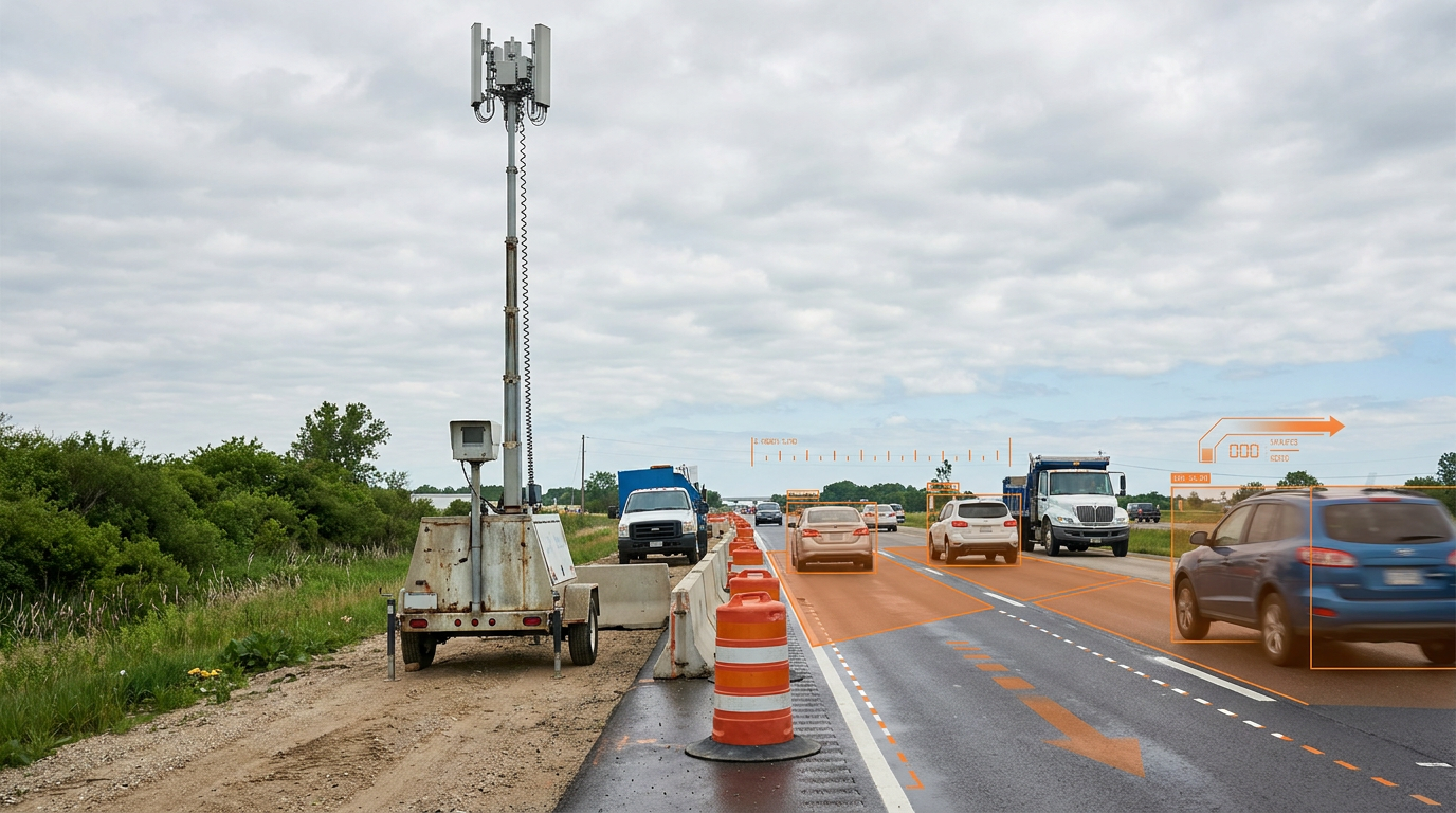 Temporary work zones on portable trailer cameras